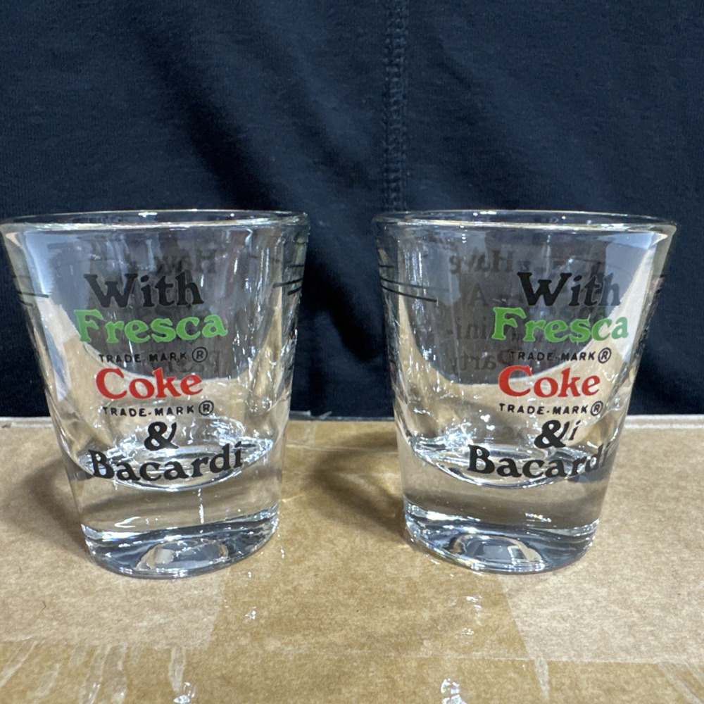 Barware Shot Glass "Have a Mini Party With Fresca Coke & Bacardi" 2 Mini Glasses